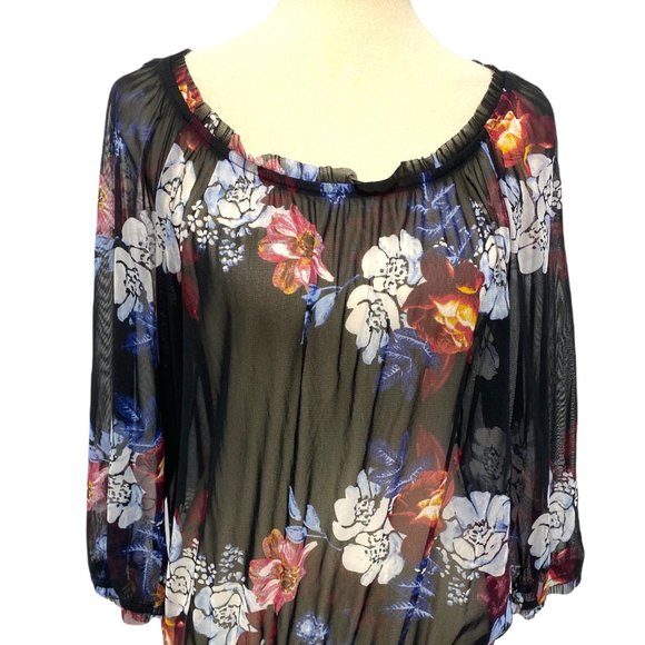INC International Concepts women's top transparent floral size L - Picture 2 of 9